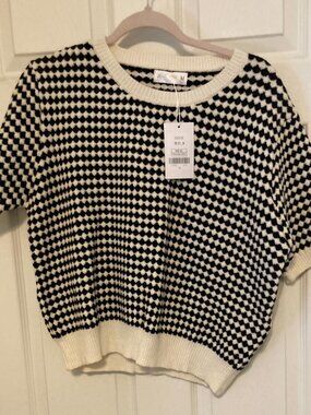 NWT Knit Mix Black & White Checkered Knit Top - Size M